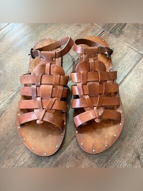beek Brown Woven Leather Gladiator Sandals